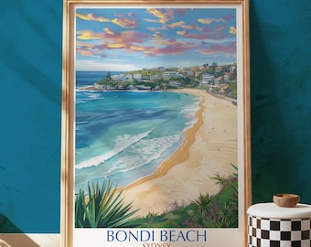 Lámina artística de Bondi Beach – Ilustración de paisaje oceánico para pared en la costa de Sídney