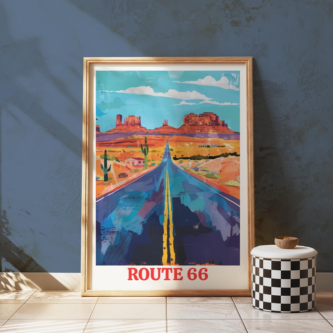 Route 66 Art Print, Vintage USA Road Trip Travel Poster - Etsy