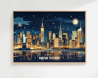 New York Skyline Print: Manhattan Night Cityscape Wall Art (Digital Download)