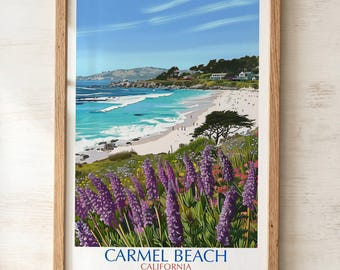Carmel Beach Kalifornien Küstendruck, Vintage Style Ocean Artwork