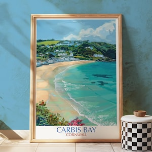 Carbis Bay Art Print, Turquoise Sea, Cornwall Coastal Decor