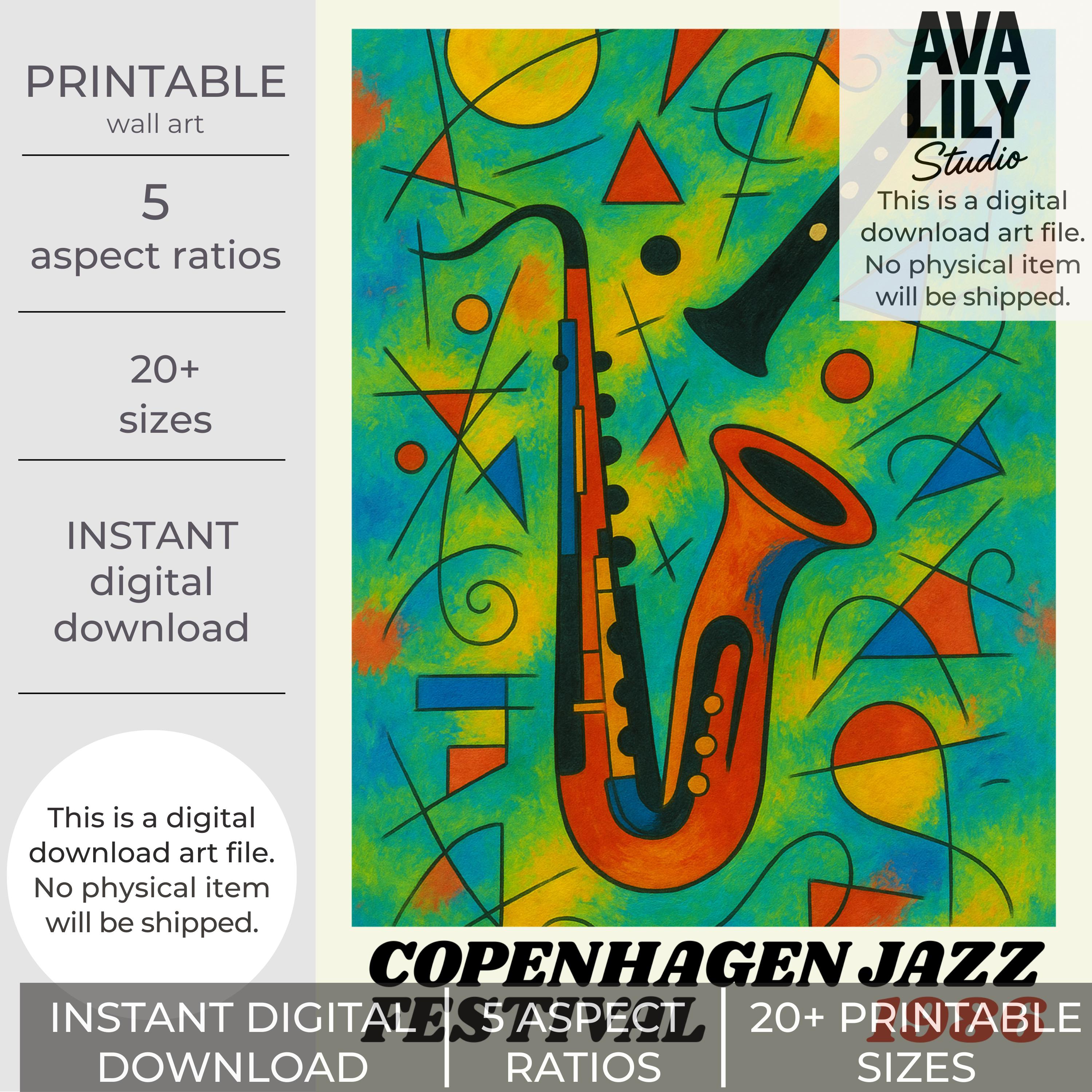 Copenhagen Jazz Festival 1986 Art Print – Retro Saxophone Poster