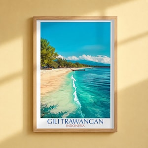 Gili Trawangan strand print, Indonesië tropisch eiland reizen poster