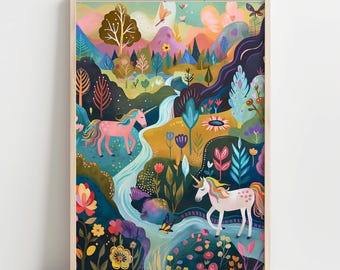 Tapisserie Murale Vintage A.T.C NY – Licorne Serpent Fantaisie, 52x34, Made In Turquie
