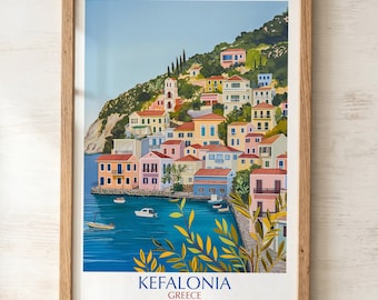 Kefalonia Greece Poster | Greek Island Village Wall Art, Ionian Sea Print