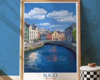 Sligo Irland Kunstdruck, bunte Stadt am Flussufer Illustration