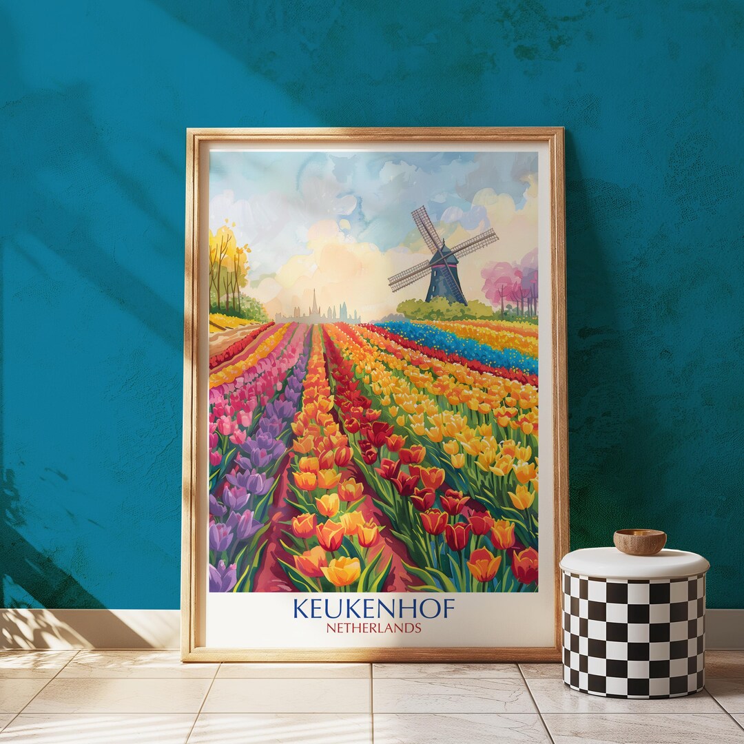 Keukenhof Netherlands Wall Art Print Vintage Travel Poster Style Tulip ...