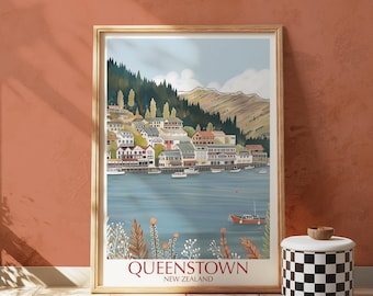 Queenstown New Zealand Print, Otago Landscape, Travel Art