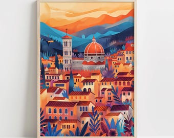 Florence Italy Duomo Print | Tuscany Illustrated Cityscape Wall Art