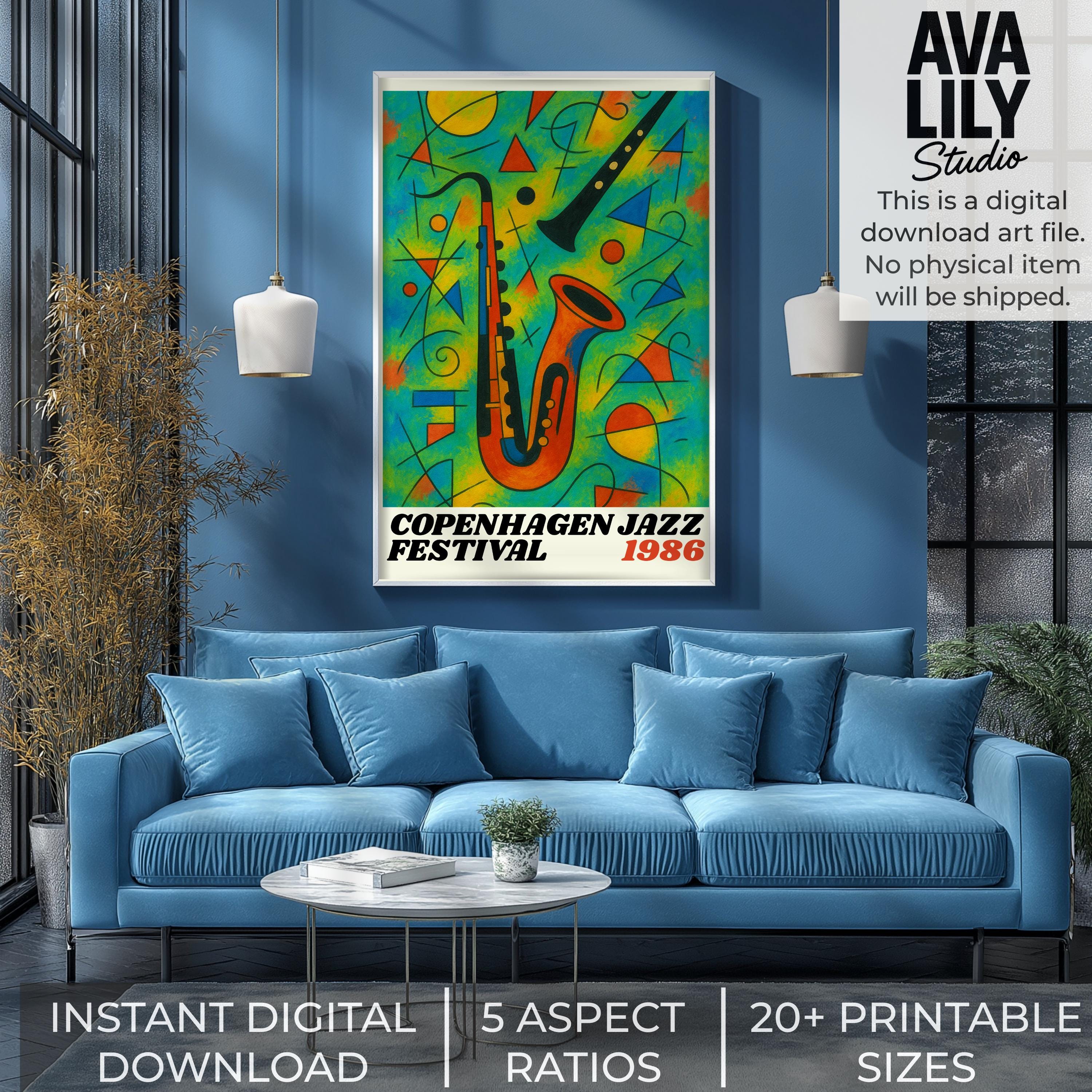 Copenhagen Jazz Festival 1986 Art Print – Retro Saxophone Poster