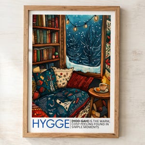 Impressão Hygge | Arte de Parede Escandinava | Pôster para Cantinho de Leitura Aconchegante com Definição de Hygge