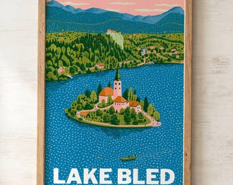 Lake Bled Print | Slovenia Island Church Wall Art, Alpine Europe Poster