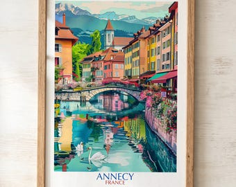 Annecy Travel Poster | French Alps Wall Art | Venice of the Alps Old Town Print