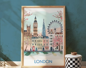 London Skyline Art Print: Colorful UK Cityscape Illustration