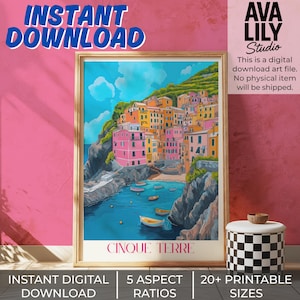 Cinque Terre Italy Print: Colorful Coastal Village, Italian Riviera (Digital Download)