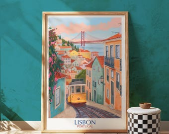 Lisbon Portugal Art Print: Yellow Tram, Colorful Cityscape