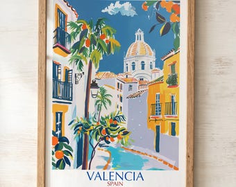 Valencia Old Town Street Print | Mediterranean Spanish Wall Art, Illustrated City Poster