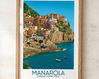 Lámina Manarola, arte mural de Cinque Terre, póster de Italia, regalo de viaje a Italia, decoración costera para el hogar