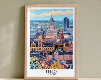Leeds Skyline Art Print, England City Illustration