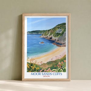 Moor Sands Cliffs, Devon konsttryck, kustillustration