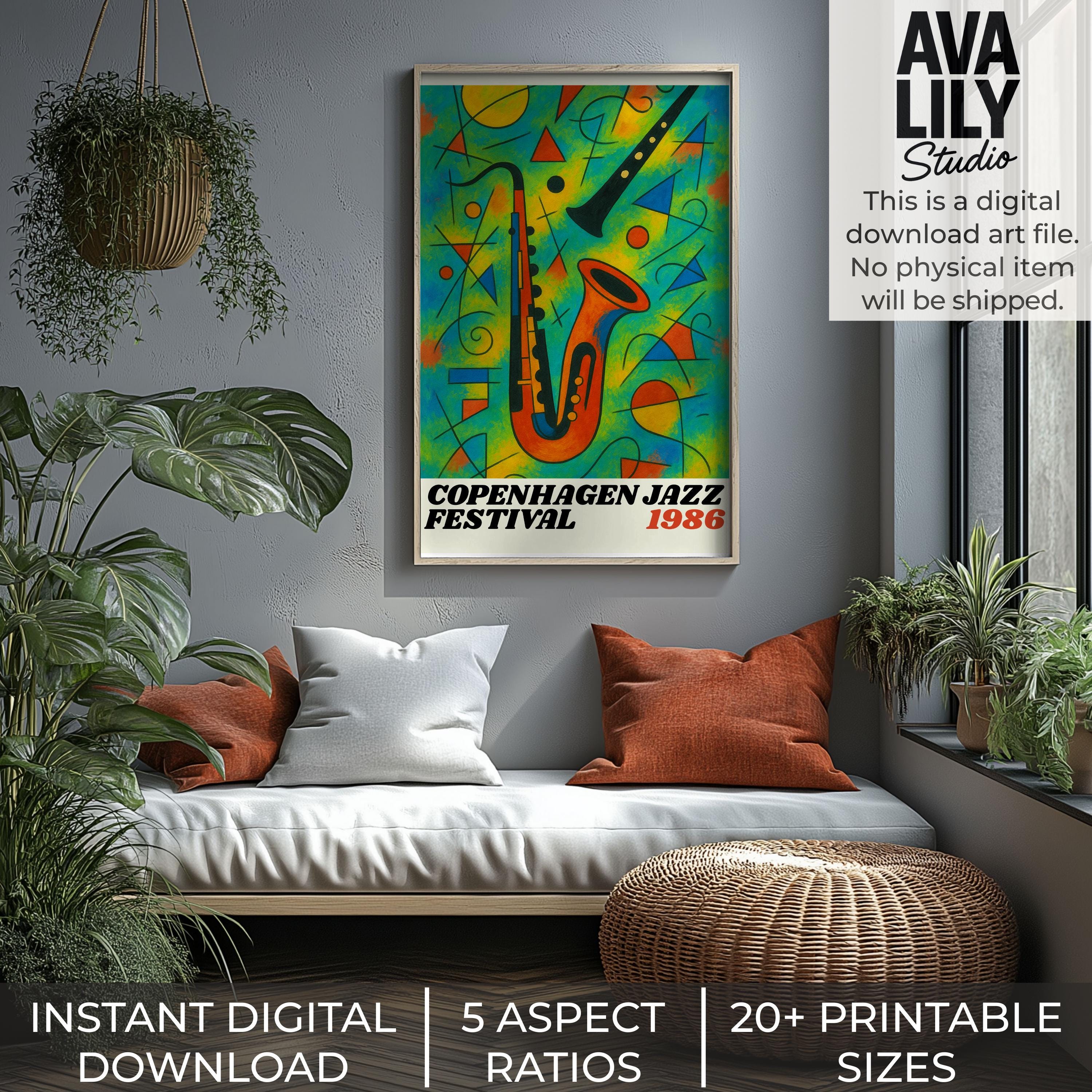 Copenhagen Jazz Festival 1986 Art Print – Retro Saxophone Poster