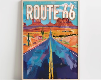 Route 66 Print | Vintage Road Trip Art | American Highway Poster | Southwest USA Wall Art