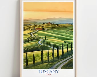Tuscany Landscape Art Print, Cypress Trees, Italian Countryside