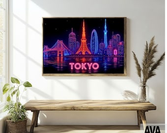 Tokyo Neon Cityscape Art Print: Cyberpunk Japan Wall Decor