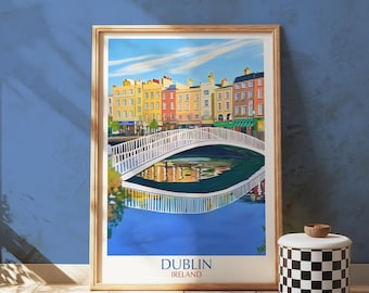 Dublin Ha'penny Bridge Kunstdruck, Fluss Liffey irisches Reiseplakat
