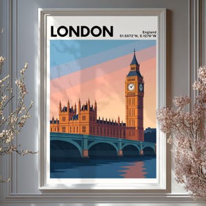 Big Ben Sunset Print: London Wall Art, Modern British Decor