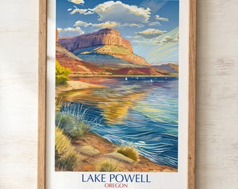 Lake Powell Print, Vintage Desert Canyon Art, Southwest Landscape Poster