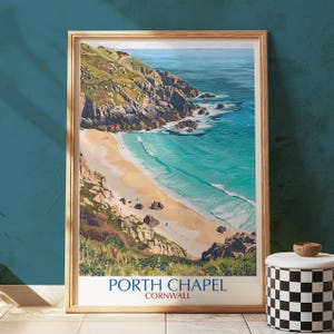 Porth Chapel Cornwall Art Print, Illustrated Coastal Seaside Decor