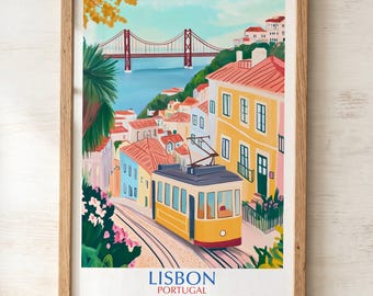 Lisbon Portugal Poster | Yellow Tram Wall Art | Lisbon Travel Print Lisboa City Gift