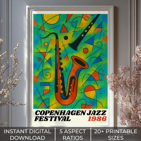 Copenhagen Jazz Festival 1986 Art Print – Retro Saxophone Poster