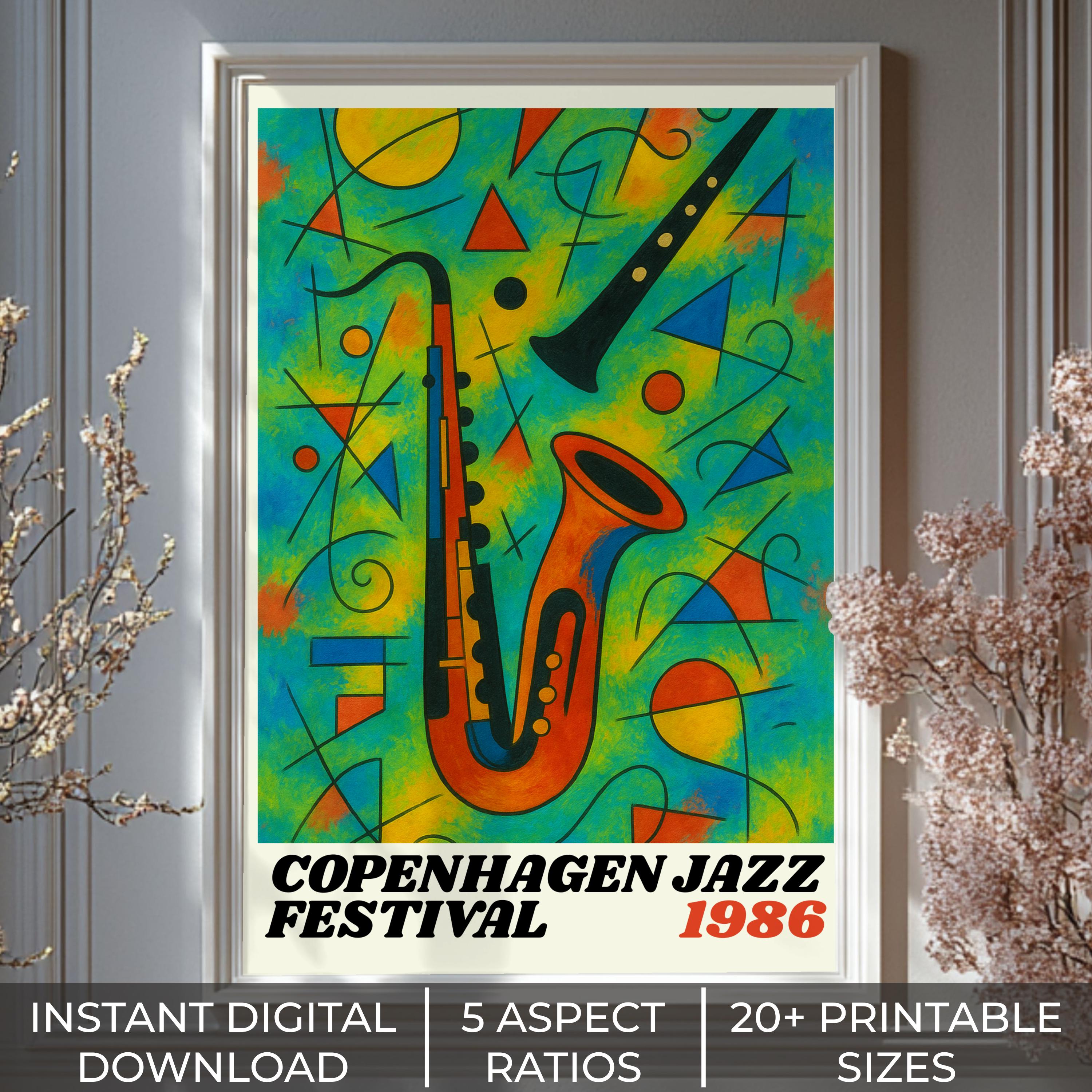 Copenhagen Jazz Festival 1986 Art Print – Retro Saxophone Poster