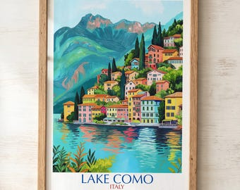 Lake Como Italy Print | Colorful Italian Lake Village Wall Art