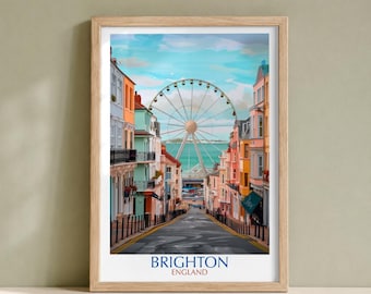 Brighton Seafront Art Print, Colourful Street and Ferris Wheel