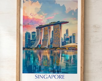 Singapore Marina Bay Sands Print | Illustrated City Skyline Wall Art
