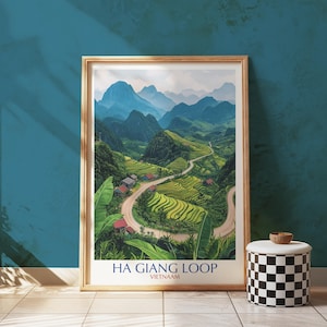 Impression Ha Giang Loop Vietnam : montagne, rizières en terrasses Poster de voyage