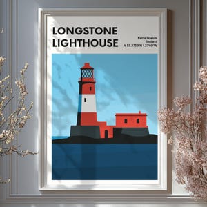 Longstone Lighthouse Poster – Minimalist Northumberland Coast Print, Farne Islands Art, UK Travel Wall Decor