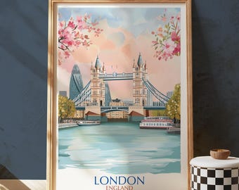 London Tower Bridge Art Print, Blossom Trees, Thames River