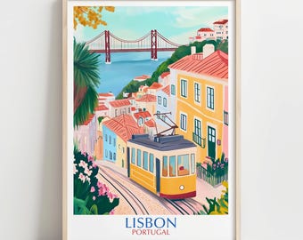 Lisbon Art Print: Vintage Portugal Tram & Bridge Cityscape