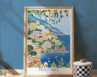 Positano Italy Print: Vintage Travel Poster, Amalfi Coast Art