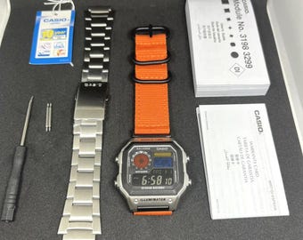 Modified Casio AE1200 Watch, NATO Strap, Hydromod, Negative Display