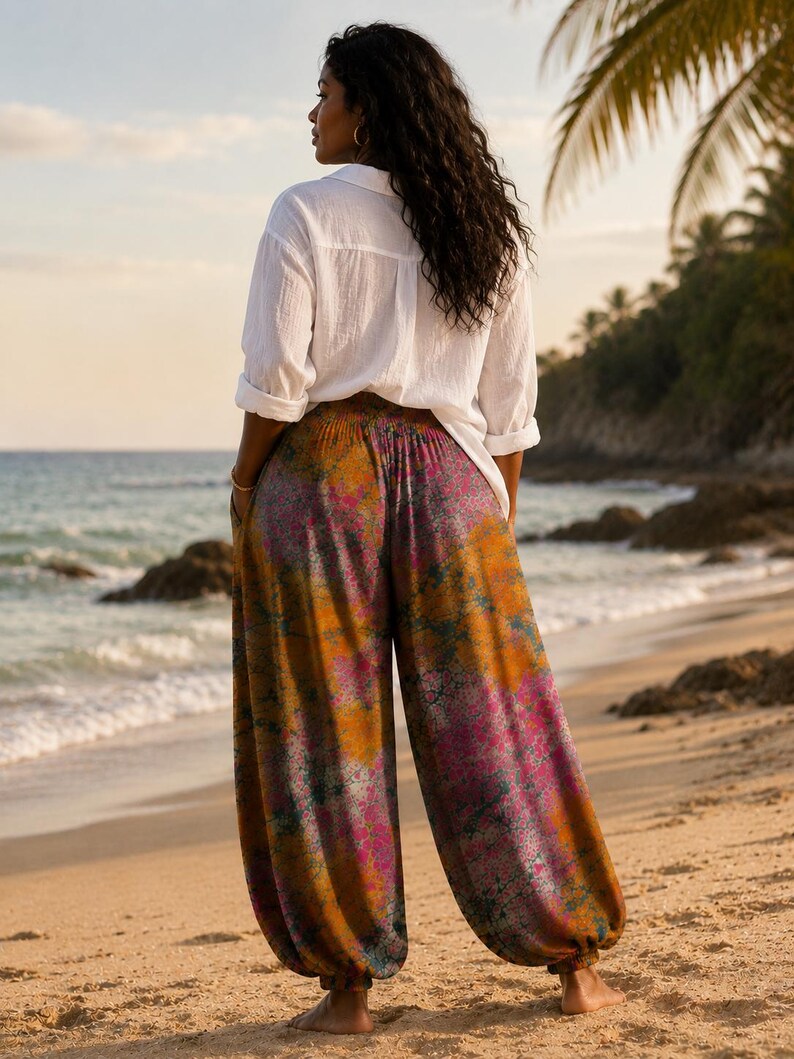 Handmade harem pants colorful Afrocentric women clothing beach and summer vacation outfit