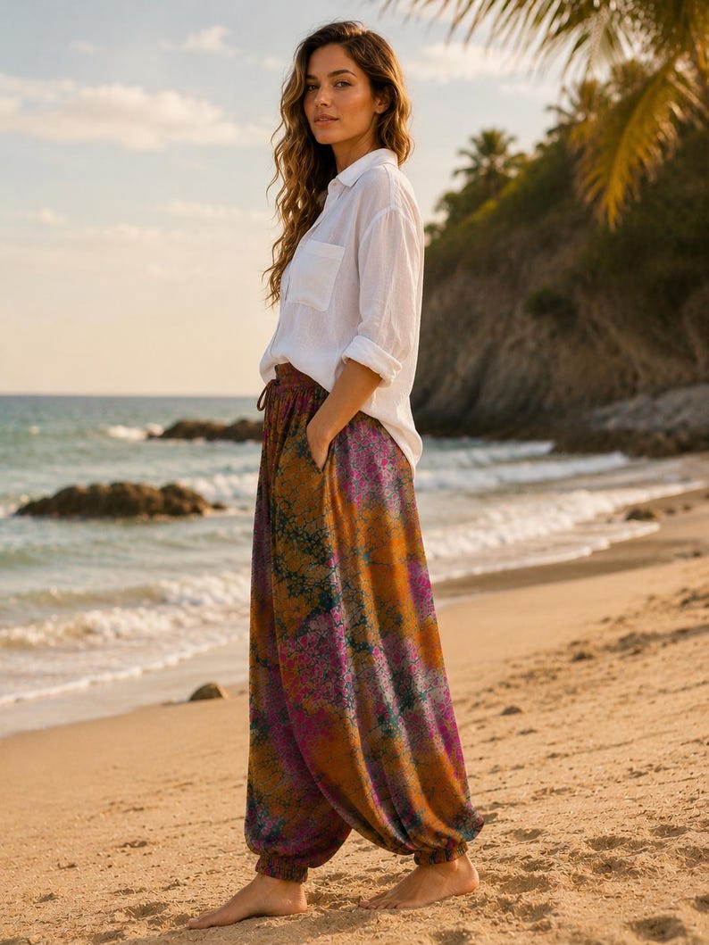 African print women trousers balloon style pants comfortable boho chic holiday fashion