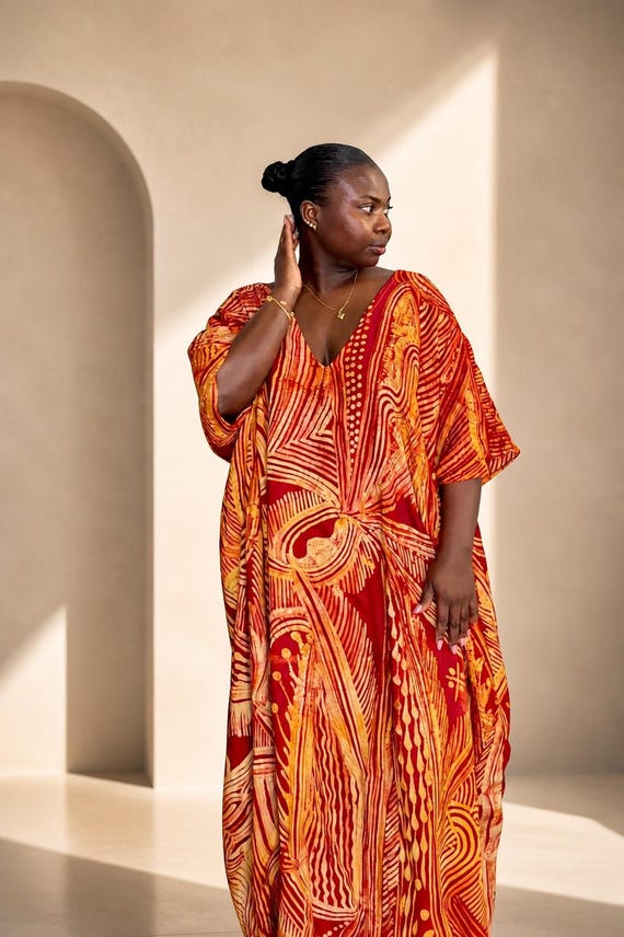 Hand dyed Maxi Dress Crepe Flowy Beach Vacation Style Tye dye for her lounge Adire free Bubu beach gown casual dress gift for women