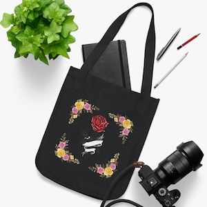 Floral Design Organic Canvas Tote Bag | Eco-Friendly Shopping Bag, Reusable Grocery Bag, Gift for Gardeners, Market Tote