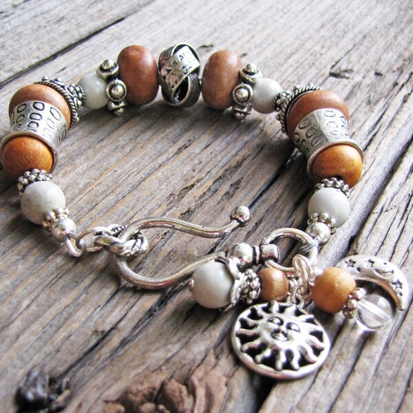 Ivory Stone, Wood and Silver Bracelet with Charms