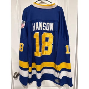 Koszulka hokejowa Hanson Chiefs Movie Slapshot nr 18 dla dorosłych 3XL niebiesko-żółta VTG